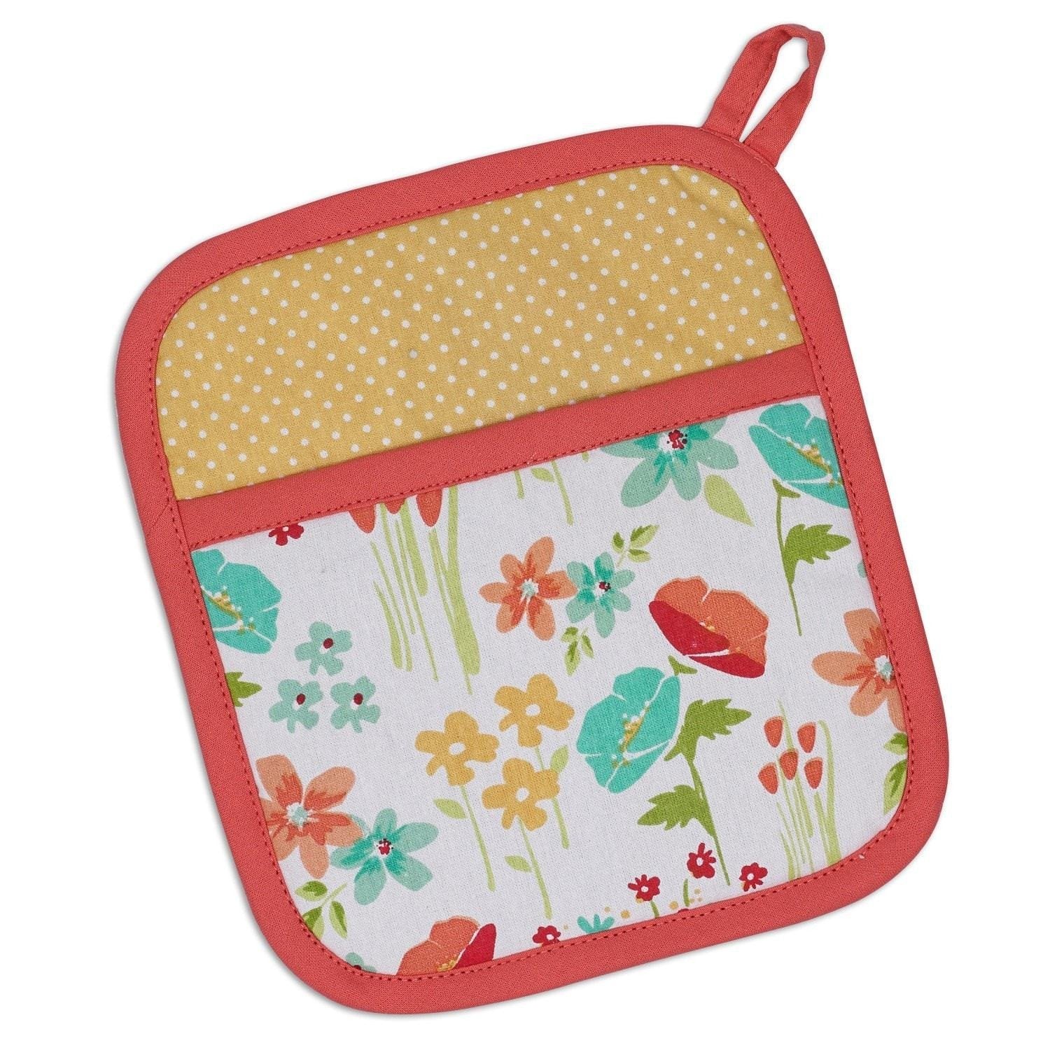 Design Imports Floral 100% Cotton Potholder & Oven Mitt Set